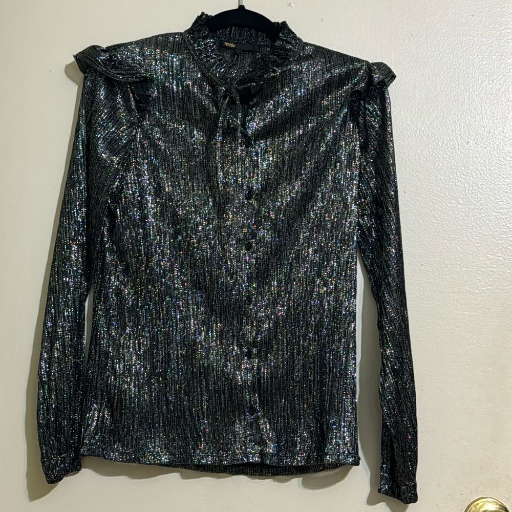 Maje silver Clunny Ruffled Metallic Top - Picture 2 of 4